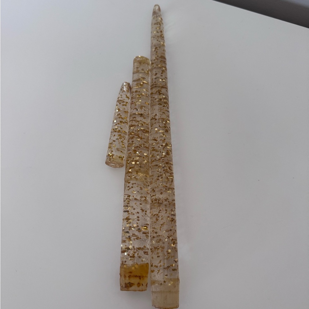 2 MCM Confetti GOLD Clear Lucite Taper Candles 12" Acrylic Gregorian Set vintage - Picture 5 of 5